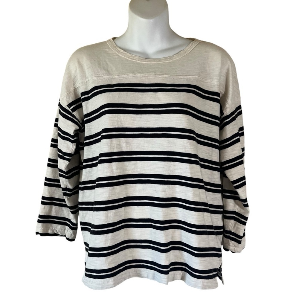 J. Crew Striped Cotton 3/4 sleeve tee in black and white size S